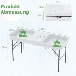 Klappbarer Campingtisch mit Doppelbecken & Schürze & Ablaufschlauch Kühltisch Gartentisch