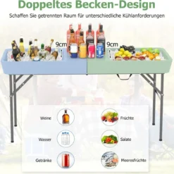 Klappbarer Campingtisch mit Doppelbecken & Schürze & Ablaufschlauch Kühltisch Gartentisch