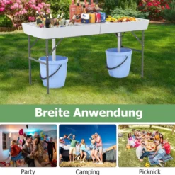 Klappbarer Campingtisch mit Doppelbecken & Schürze & Ablaufschlauch Kühltisch Gartentisch