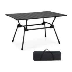 Klappbarer Campingtisch mit Tragetasche 4-stufig Höhenverstellbar 90 x 60,5 x 52 cm Schwarz