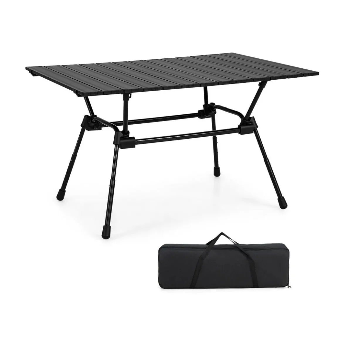 Klappbarer Campingtisch mit Tragetasche 4-stufig Höhenverstellbar 90 x 60,5 x 52 cm Schwarz