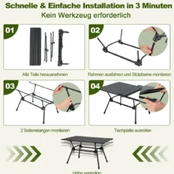 Klappbarer Campingtisch mit Tragetasche 4-stufig Höhenverstellbar 90 x 60,5 x 52 cm Schwarz