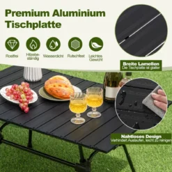 Klappbarer Campingtisch mit Tragetasche 4-stufig Höhenverstellbar 90 x 60,5 x 52 cm Schwarz