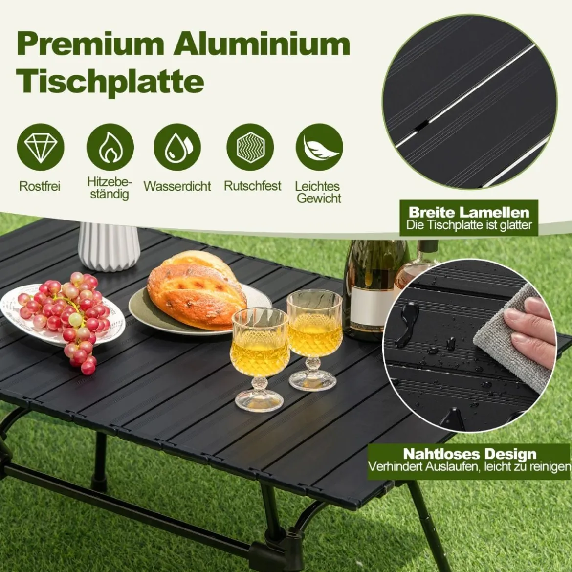 Klappbarer Campingtisch mit Tragetasche 4-stufig Höhenverstellbar 90 x 60,5 x 52 cm Schwarz
