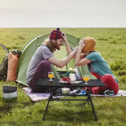 Klappbarer Campingtisch mit Tragetasche 4-stufig Höhenverstellbar 90 x 60,5 x 52 cm Schwarz