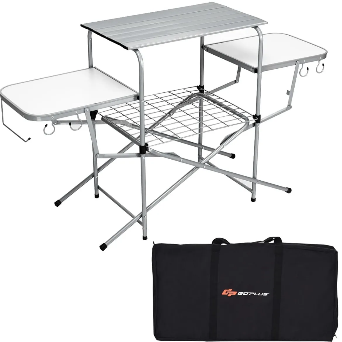 Klappbarer Campingtisch mit Tragetasche Campingküche BBQ Kochstation Falttisch für Grillpartys Silber