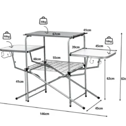 Klappbarer Campingtisch mit Tragetasche Campingküche BBQ Kochstation Falttisch für Grillpartys Silber