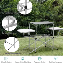 Klappbarer Campingtisch mit Tragetasche Campingküche BBQ Kochstation Falttisch für Grillpartys Silber