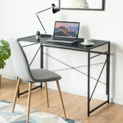 Klappbarer Computertisch Arbeitstisch mit Metallrahmen Laptop-Tisch bis 115 kg belastbar 100 x 50 x 75 cm Schwarz