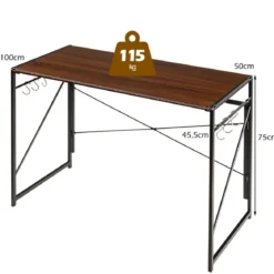 Klappbarer Computertisch Arbeitstisch mit Metallrahmen Laptop-Tisch bis 115 kg belastbar Braun 100 x 50 x 75 cm