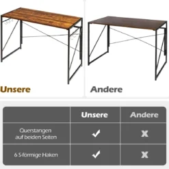 Klappbarer Computertisch Arbeitstisch mit Metallrahmen Laptop-Tisch bis 115 kg belastbar 100 x 50 x 75 cm Rustikales Braun