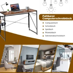 Klappbarer Computertisch Arbeitstisch mit Metallrahmen Laptop-Tisch bis 115 kg belastbar 100 x 50 x 75 cm Rustikales Braun