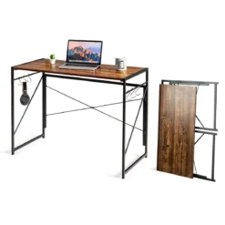 Klappbarer Computertisch Arbeitstisch mit Metallrahmen Laptop-Tisch bis 115 kg belastbar 100 x 50 x 75 cm Rustikales Braun