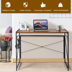 Klappbarer Computertisch Arbeitstisch mit Metallrahmen Laptop-Tisch bis 115 kg belastbar 100 x 50 x 75 cm Rustikales Braun