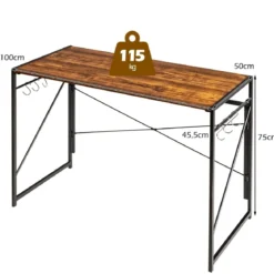 Klappbarer Computertisch Arbeitstisch mit Metallrahmen Laptop-Tisch bis 115 kg belastbar 100 x 50 x 75 cm Rustikales Braun