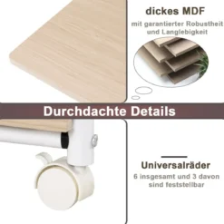 Klappbarer Computertisch mit 3 Schubladen & Rollen Platzsparender Schreibtisch Bürotisch