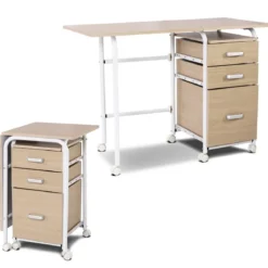 Klappbarer Computertisch mit 3 Schubladen & Rollen Platzsparender Schreibtisch Bürotisch