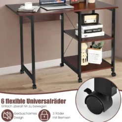 Klappbarer Computertisch Moderner Schreibtisch mit 2-stufigen Ablagefächern 107,5 x 54 x 77 cm Braun