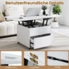 Klappbarer Couchtisch mit Höhenverstellbarer Platte & Verstecktem Stauraum Sofatisch Weiß