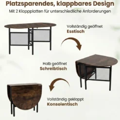 Klappbarer Esstisch für 6-8 Personen Platzsparender Klapptisch Ovaler Küchentisch Braun