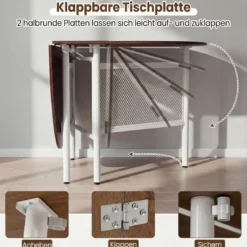 Klappbarer Esstisch für 6-8 Personen Platzsparender Klapptisch Ovaler Küchentisch Natur
