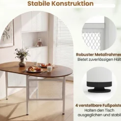 Klappbarer Esstisch für 6-8 Personen Platzsparender Klapptisch Ovaler Küchentisch Natur