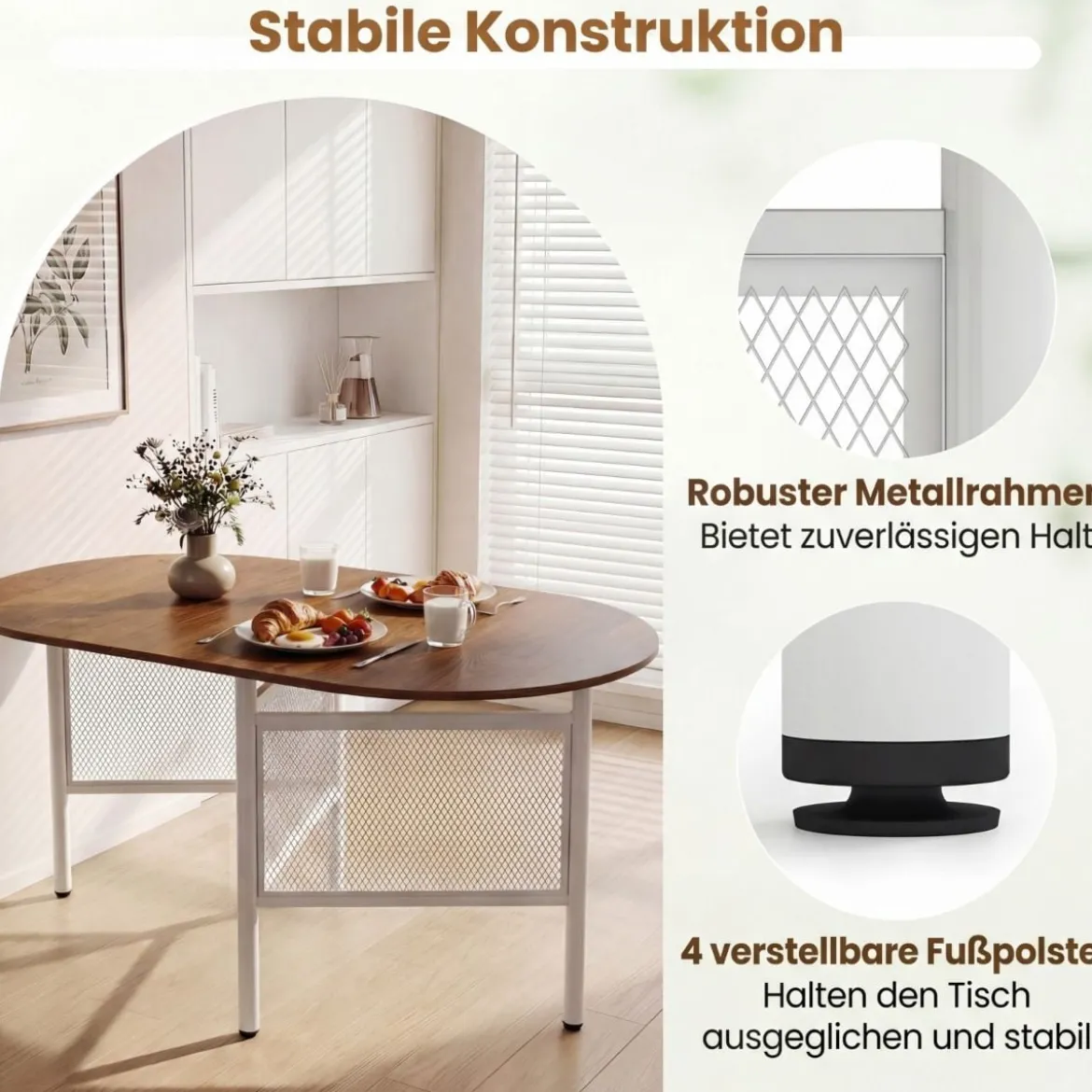 Klappbarer Esstisch für 6-8 Personen Platzsparender Klapptisch Ovaler Küchentisch Natur