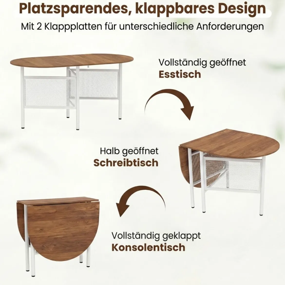 Klappbarer Esstisch für 6-8 Personen Platzsparender Klapptisch Ovaler Küchentisch Natur