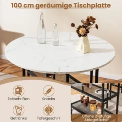 Klappbarer Esstisch mit Marmor Optik Mobiler Klapptisch für 4 Personen Küchentisch Weiß