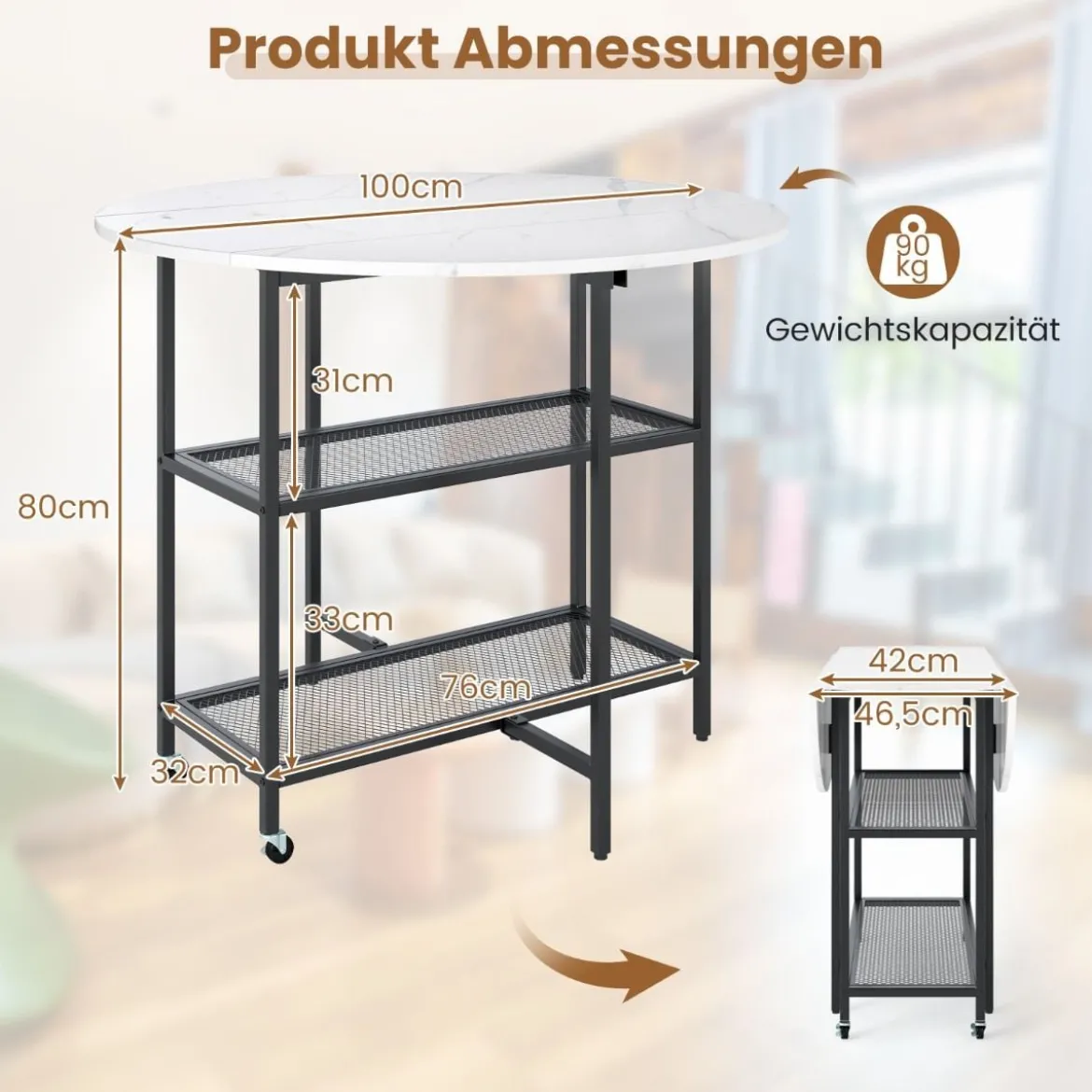 Klappbarer Esstisch mit Marmor Optik Mobiler Klapptisch für 4 Personen Küchentisch Weiß