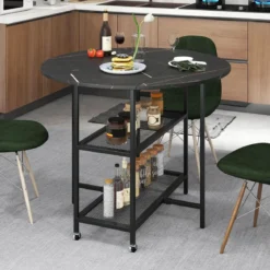 Klappbarer Esstisch mit Marmor Optik Mobiler Klapptisch für 4 Personen Küchentisch Schwarz