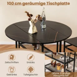 Klappbarer Esstisch mit Marmor Optik Mobiler Klapptisch für 4 Personen Küchentisch Schwarz