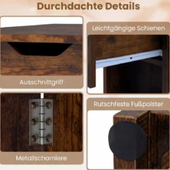 Klappbarer Esstisch mit 2 Rädern & 2-stufiger Ablagefläche & Schublade Klapptisch Rustikalbraun