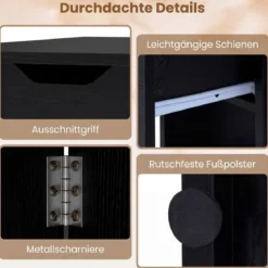 Klappbarer Esstisch mit 2 Rädern & 2-stufiger Ablagefläche & Schublade Klapptisch Schwarz