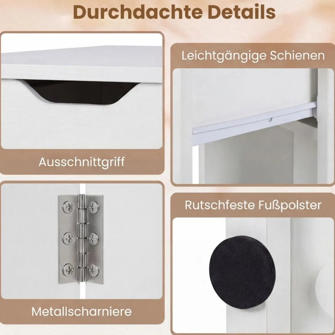 Klappbarer Esstisch mit 2 Rädern & 2-stufiger Ablagefläche & Schublade Klapptisch Weiß