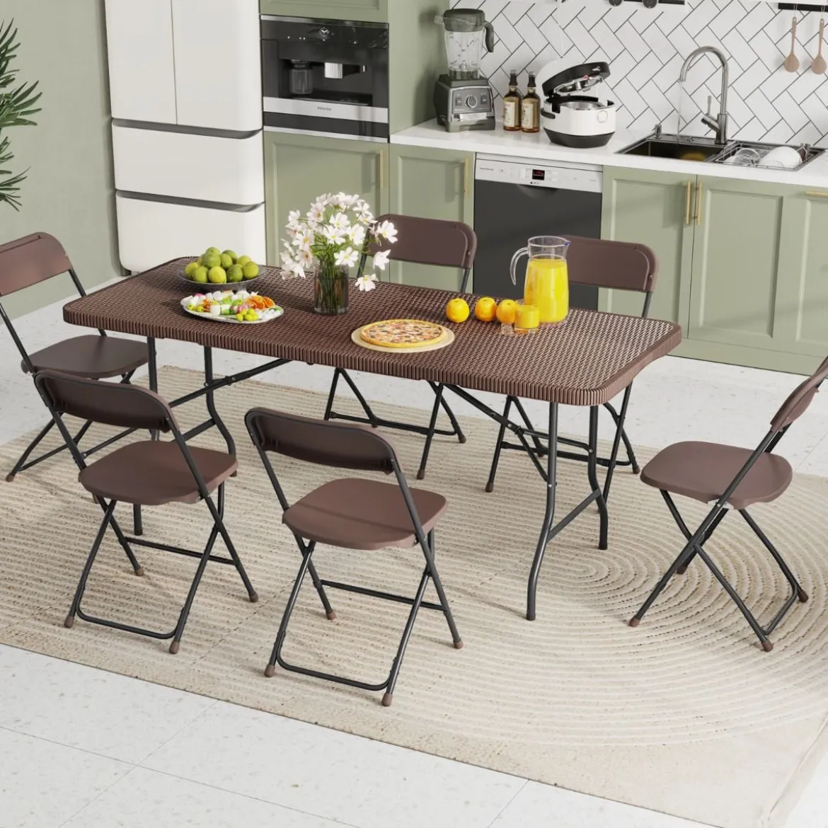 Klappbarer Gartentisch in Rattanoptik mit HDPE-Tischplatte & Tragegriff Campingtisch