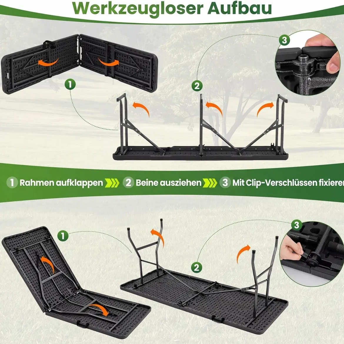Klappbarer Gartentisch in Rattanoptik mit HDPE-Tischplatte & Tragegriff Campingtisch