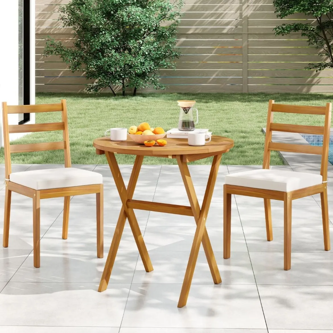 Klappbarer Gartentisch Wetterfester Holztisch Klapptisch aus Akazienholz Runder Esstisch Ø67 cm