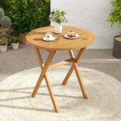 Klappbarer Gartentisch Wetterfester Holztisch Klapptisch aus Akazienholz Runder Esstisch Ø67 cm