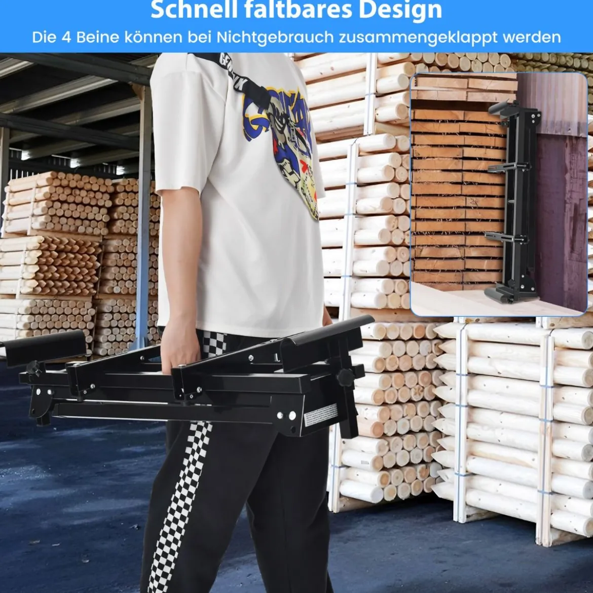 Klappbarer Gehrungssägenständer Universal-Sägeständer mit Ausziehbarer Länge 111 x 65 x 83–91,5 cm Schwarz