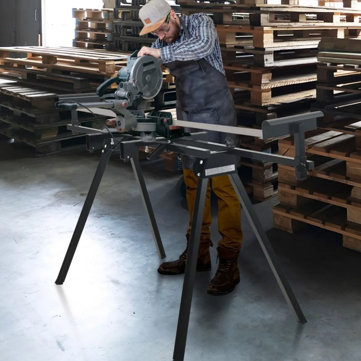 Klappbarer Gehrungssägenständer Universal-Sägeständer mit Ausziehbarer Länge 111 x 65 x 83–91,5 cm Schwarz