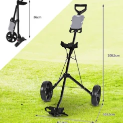 Klappbarer Golf Trolley aus Stahl mit Scorecardhalter 2 Rad Golftrolley Golf Bag Push Cart