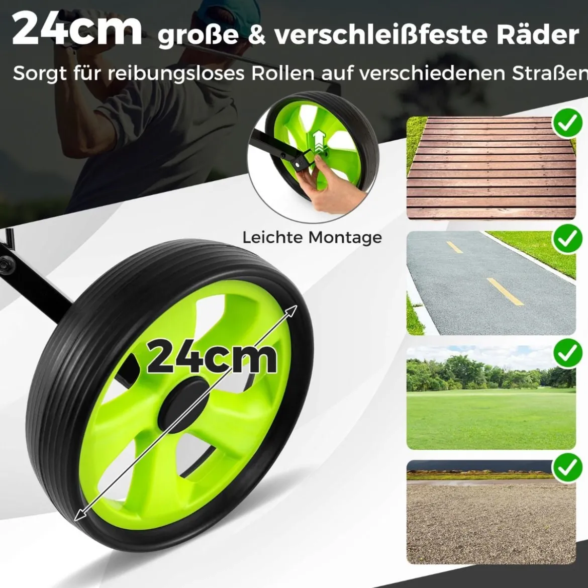 Klappbarer Golf Trolley aus Stahl mit Scorecardhalter 2 Rad Golftrolley Golf Bag Push Cart