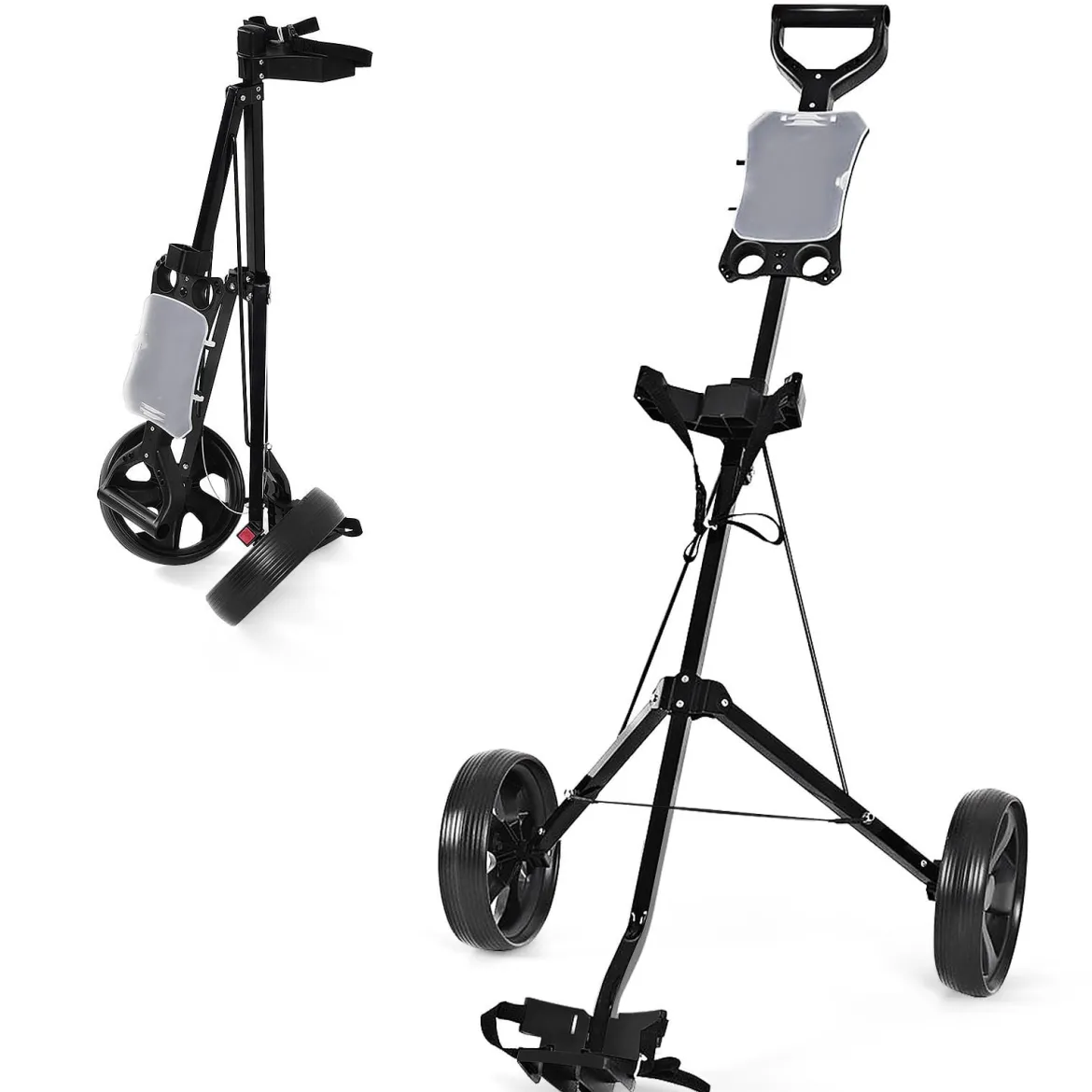 Klappbarer Golf Trolley aus Stahl mit Scorecardhalter 2 Rad Golftrolley Golf Bag Push Cart