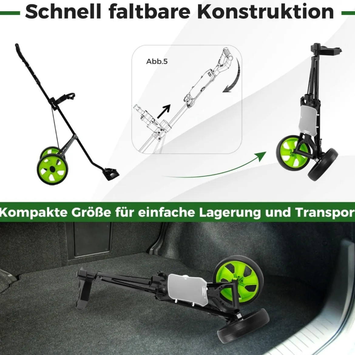 Klappbarer Golf Trolley aus Stahl mit Scorecardhalter 2 Rad Golftrolley Golf Bag Push Cart