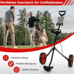 Klappbarer Golf Trolley aus Stahl mit Scorecardhalter 2 Rad Golftrolley Golf Bag Push Cart