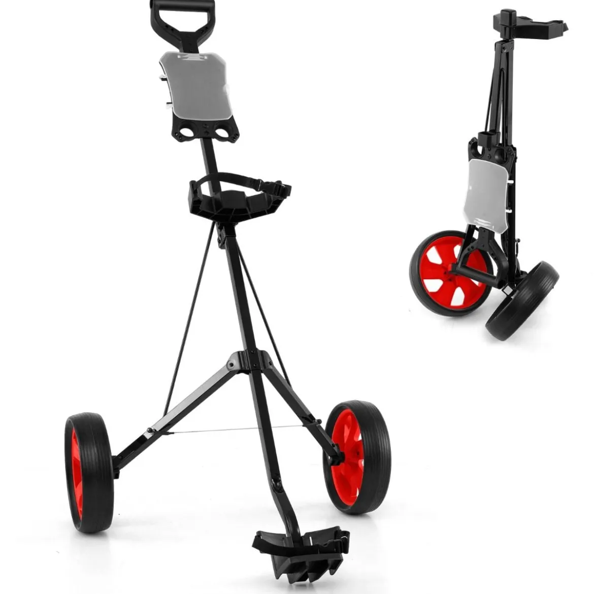 Klappbarer Golf Trolley aus Stahl mit Scorecardhalter 2 Rad Golftrolley Golf Bag Push Cart