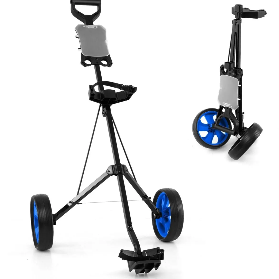 Klappbarer Golf Trolley aus Stahl mit Scorecardhalter 2 Rad Golftrolley Golf Bag Push Cart