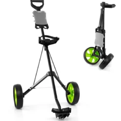 Klappbarer Golf Trolley aus Stahl mit Scorecardhalter 2 Rad Golftrolley Golf Bag Push Cart