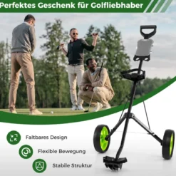 Klappbarer Golf Trolley aus Stahl mit Scorecardhalter 2 Rad Golftrolley Golf Bag Push Cart